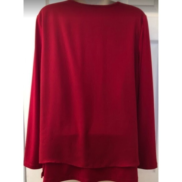 Susan Graver Women's Red Pleated Front Top Layered Lined Round Neckline Small - Picture 3 of 9